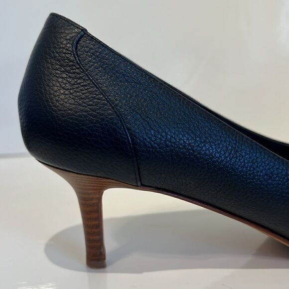 Brooks Brothers Navy Blue Pebbled Leather Kitten Heel Shoes Size 9 - Picture 7 of 12